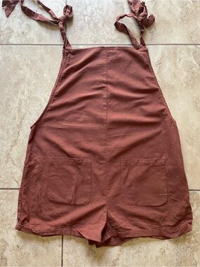 SHEIN Rust Tie-Shoulder Short Overalls